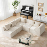 wanan 146'' Modular Sectional Couches for Living Room with Deep Seat, L-Shape Cloud Sofa Couch, High Density Memory Foam, Boneless Upholstered Couches, Easy Assembly (Warm White, 5 Seats) wanan