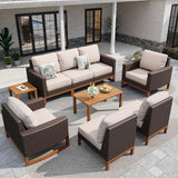Sophia & William Large Patio Furniture Set, 8 Piece Luxury Rattan Outdoor Sectional Furniture Set, Patio Conversation Set with 3 Armless Sofa, 2 Corner Sofa, 2 Single Sofa, 2 Coffee Table(Beige) Sophia & William