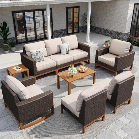 Sophia & William Large Patio Furniture Set, 8 Piece Luxury Rattan Outdoor Sectional Furniture Set, Patio Conversation Set with 3 Armless Sofa, 2 Corner Sofa, 2 Single Sofa, 2 Coffee Table(Beige) Sophia & William