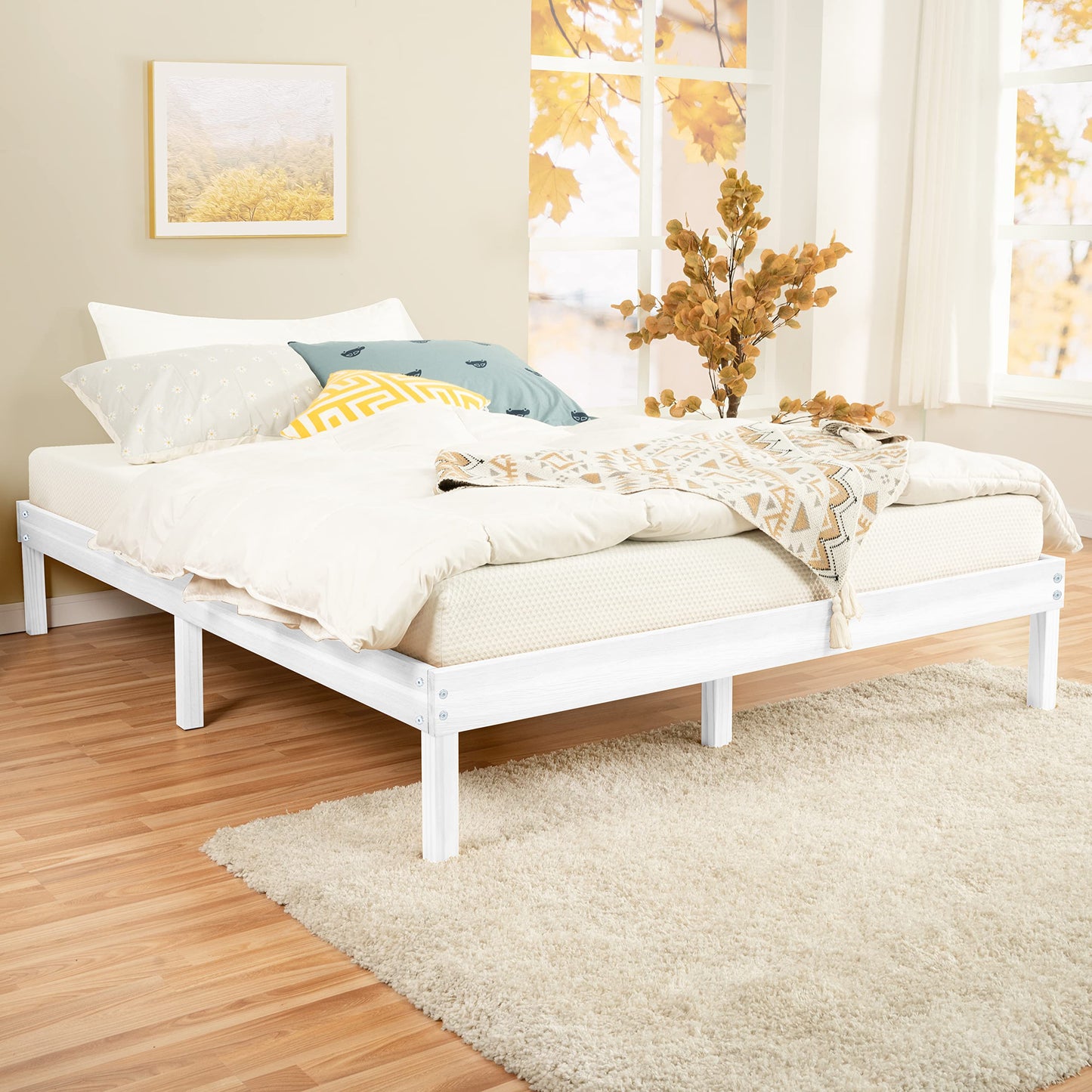 Naomi Home Linda 14 Inch Solid Wood Platform Bed Frame with Under Bed Storage – White - WoodArtSupply