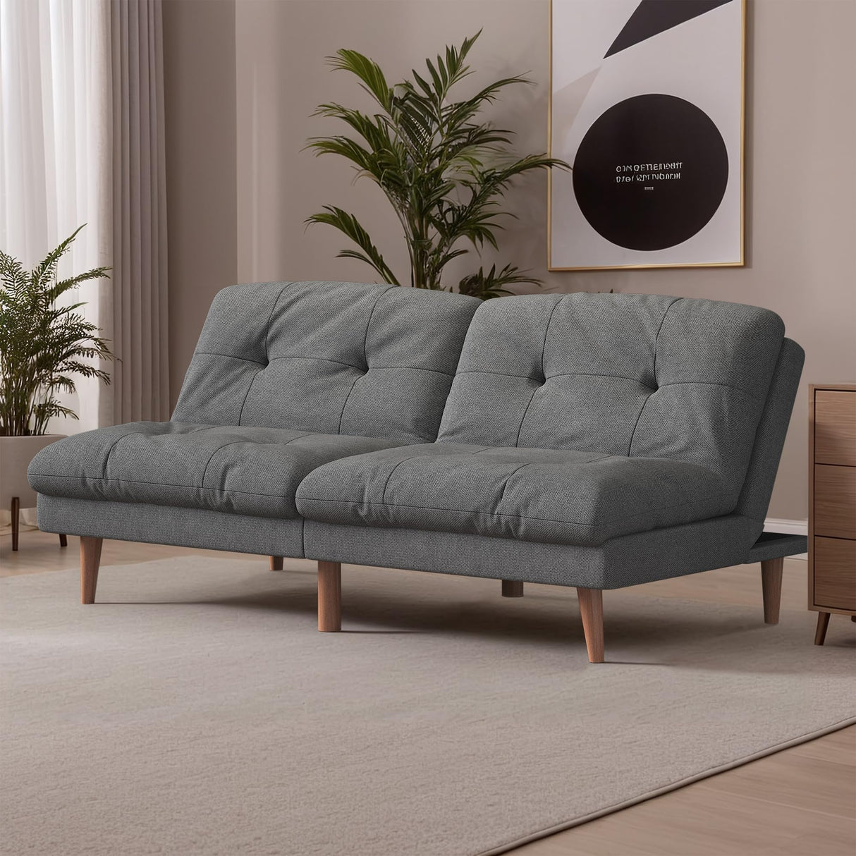 Flamaker Futon Sofa Bed Fabric Couch Adjustable Sleeper Sofa Bed for Small Apartment Modern Convertible Futon Set, Gray Flamaker