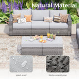 WACASA 7 Piece Patio Furniture Set with Fire Pit Table, Outdoor Patio Sectional Sofa Couch with Washable Cover, Natural Rattan Weave Conversation Set for Garden Outdoor WACASA