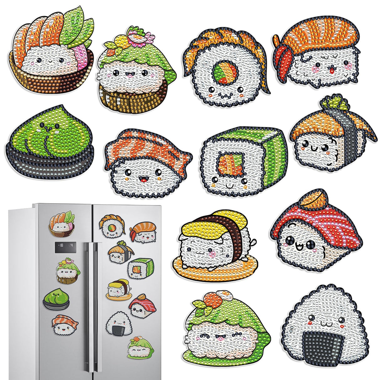 Sitsink Sushi Diamond Art Magnets - Cute Food Theme Diamond Painting Refrigerator Stickers, 3D Gem Art Rhinestone Crafts Kit for Adult Women Sitsink