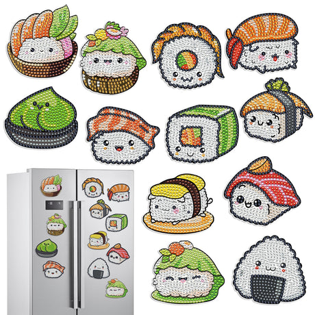 Sitsink Sushi Diamond Art Magnets - Cute Food Theme Diamond Painting Refrigerator Stickers, 3D Gem Art Rhinestone Crafts Kit for Adult Women Sitsink