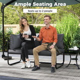 Tangkula Patio Loveseat, Sofa Couch with Removable Pillows & Seat Cushion, Side Armrest, Heavy Duty Metal Frame & Adjustable Foot Pads, Outdoor Double Chair Furniture for Garden (Grey + Black) Tangkula