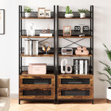IDEALHOUSE Bookshelf with Drawers Industrial Bookcase with 4 Tiers Open Storage Shelves Rustic Bookshelves 70.87" Tall Display Racks Farmhouse Bookshelf for Bedroom, Living Room, Home Office, Brown IDEALHOUSE