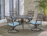 Hanover Traditions 5-Piece Rust Resistant Aluminum Patio Dining Set with Blue Cushions, Swivel Rockers and Aluminum Round Dining Table, Outdoor Dining Set for 4 Hanover