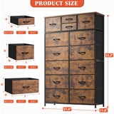 EnHomee 14 Drawer Dresser, Tall Dressers for Bedroom, Large Bedroom Dressers & Chests of Drawers, Sturdy Metal Frame & Wood Top, Easy Assembly, Closet, Living Room, Rustic Brown EnHomee