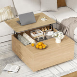 FABATO Lift Top Coffee Table, Wood Square Coffee Table with Storage, Farmhouse Coffee Tables with Hidden Storage Compartment, Center Table with Lifting Tabletop for Living Room, Home Office, Natural FABATO