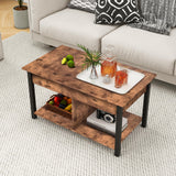 HOMERECOMMEND Lift Top Coffee Table with Storage Shelf and Hidden Compartments,Coffee Tables for for Living Room,Rustic Brown Lift Top Coffee Table HOMERECOMMEND