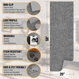 Ottomanson Washable 2x5 Non Slip Runner Rug, Ultra Thin Hallway Rug with Rubber Backing, Solid Design Rug for Kitchen Bedroom or Living Room, Gray, 20" x 59" Ottomanson