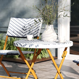 EMMA + OLIVER Ciel Three Piece Folding Bistro Set - Navy and White PE Rattan - Natural Finish Metal Frames - Indoor/Outdoor Use EMMA + OLIVER