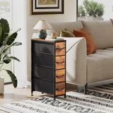 EKNKOZY Rustic Brown Narrow Dresser Tower with 4 Drawers and Steel Frame EKNKOZY