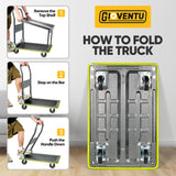 Heavy Duty Push Cart Dolly (700 lbs), Foldable Platform Hand Truck Made with High-Strength Steel, 2 Tier Design, Moving Flatbed Cart with Wheels for Warehouse, Garage, Workshop, Office Gioventù