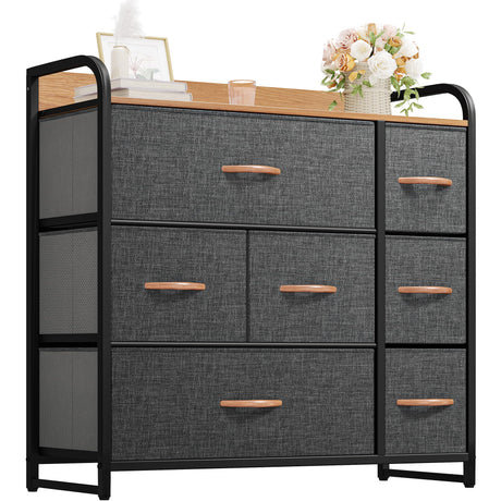 DWVO Fabric Dresser with 7 Drawers, Black Dresser & Chest of Drawers, Storage Tower with Large Capacity, Organizer Unit for Bedroom, Living Room & Closets DWVO