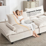 114” Modern Sailboat Loveseat Cloud Couch – Convertible Sofa Bed with Adjustable Depth, Deep Seats & Wide Armrests for Living Room, Apartment, or Small Spaces Beige smilesun