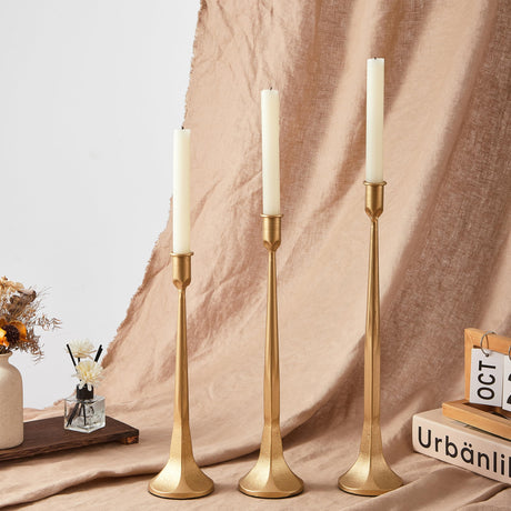 Denique Iron Taper Candle Holder Set of 3, Gold Candlestick Holders Decorative Candle Stand, Tapered Candle Holders Tall Set for Wedding, Dining Table, Home Decoration (Gold) Denique