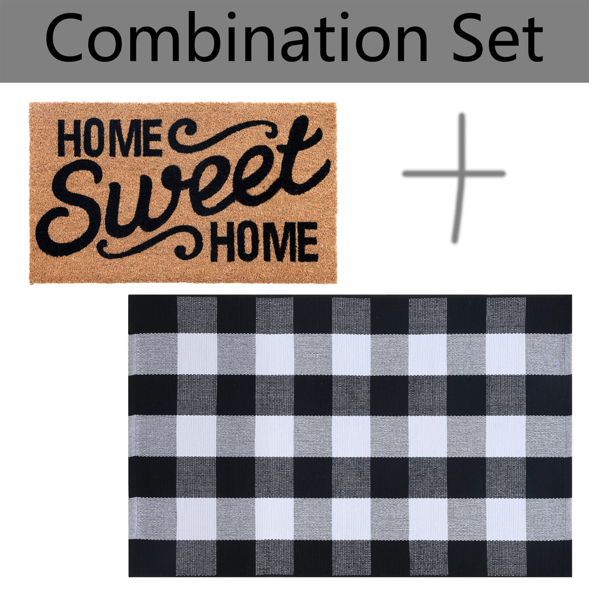 Home Sweet Home Doormat Set, 2-Piece Layered Front Porch Mat Combo, Natural Coir Welcome Mat with Black and White Buffalo Plaid Rug, Farmhouse Outdoor Entryway Decor for Porch, Patio, Home Homydecor