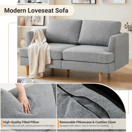 Busaurus Loveseat Sofa 56" Mid Century Modern Small Couches for Small Spaces Love Seat with 2-Seat Upholstered Cushion Sofa Couches for Bedroom Small Couch for Living Room Apartment (Grey) Busaurus