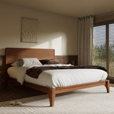 Merax Full Size Bamboo Platform Bed, Mid-Century Modern Bed Frame with Tall Headboard, Wood Slat Support, No Box Spring Needed, Easy Assembly, Brown Merax