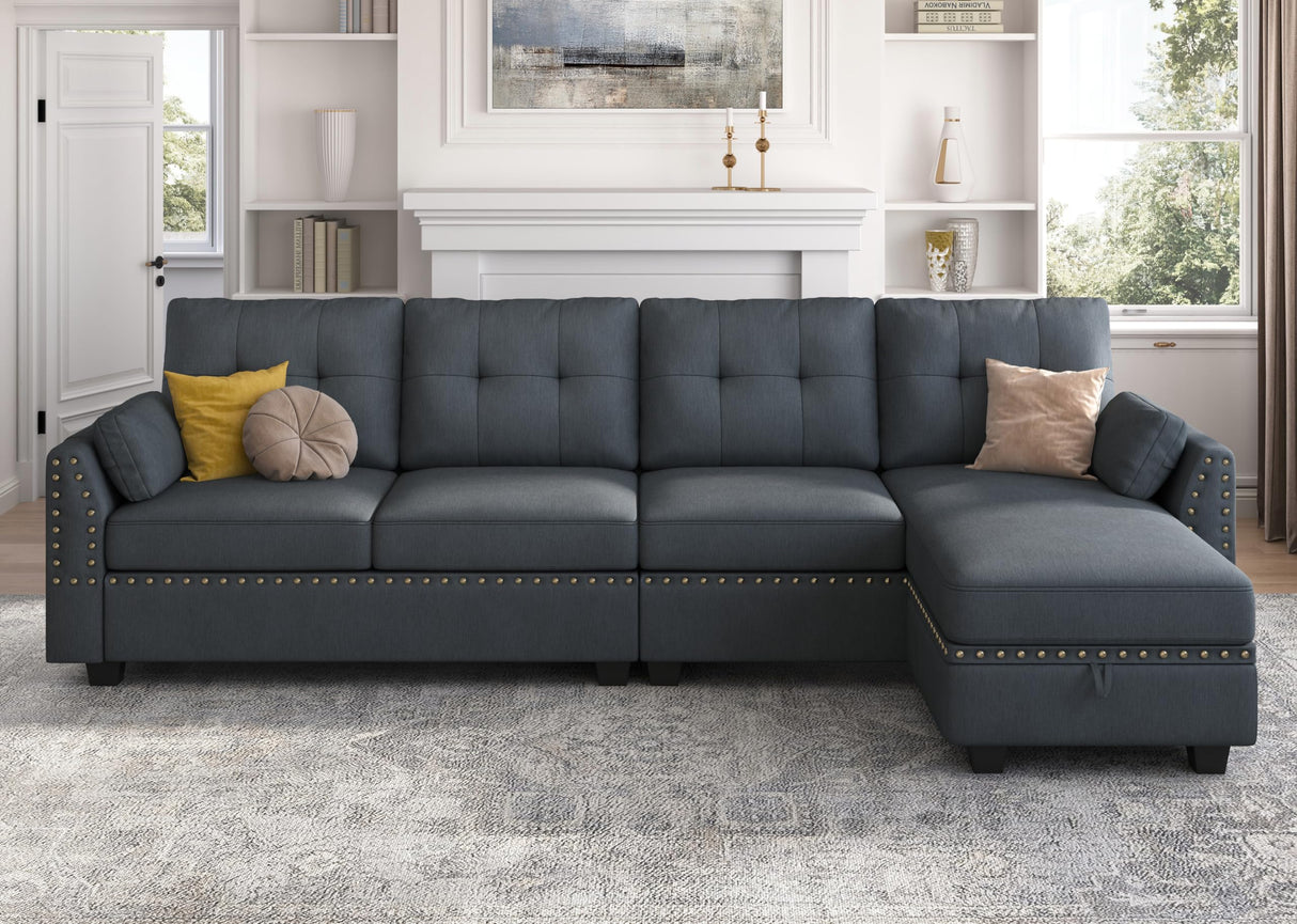 HONBAY Convertible Sectional Sofa L Shaped Couch Reversible Sectional for Small Apartment, Bluish Grey HONBAY
