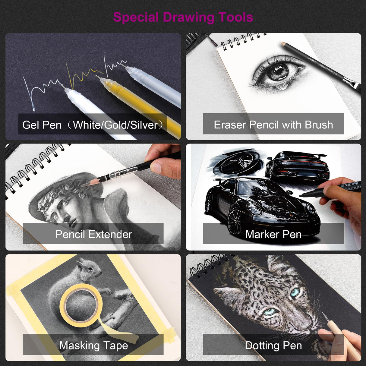 HIFORNY 126 PCS Drawing Kit Sketching Pencil Set,Sketch Pencils Art Supplies with 3-Color Sketchbook,Graphite,Charcoal,Blending Tools,Drawing Pencils for Adults Artists in Zipper Case HIFORNY