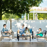 NATURAL EXPRESSIONS 4 Pieces Patio Furniture Sets,Outdoor Metal Sectional Furniture Modern Patio Conversation Set,Fuaxwood Anti-Scald Armrest,Sling Mesh,Tempered-Glass Table,4" Olefin Cushions NATURAL EXPRESSIONS