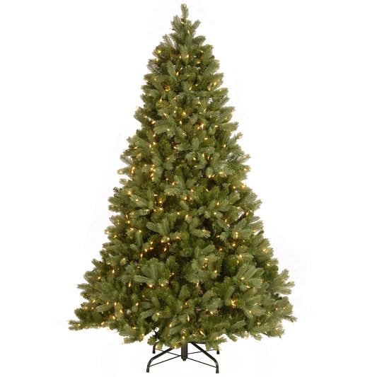 National Tree Company Pre-Lit 'Feel Real' Artificial Full Downswept Christmas Tree, Green, Douglas Fir, Dual Color LED Lights, Includes PowerConnect and Stand, 7.5 Feet