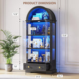Display Cabinet with Glass Doors, 72" Tall Arched Curio Cabinet with Human Sensor Lights, 4-Tier Glass Display Case for Collectibles Bookcase Living Room Office, Black TAGELIER