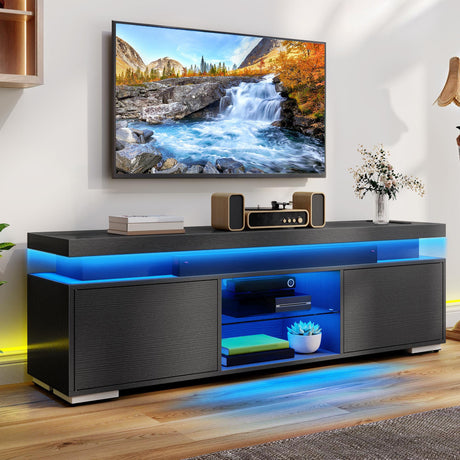 DWVO LED TV Stand for 65 inch TV w/Power Outlet, TV Stands for Living Room, Entertainment Center with Storage, Modern Television Stand, Gaming Media Stand, Black DWVO