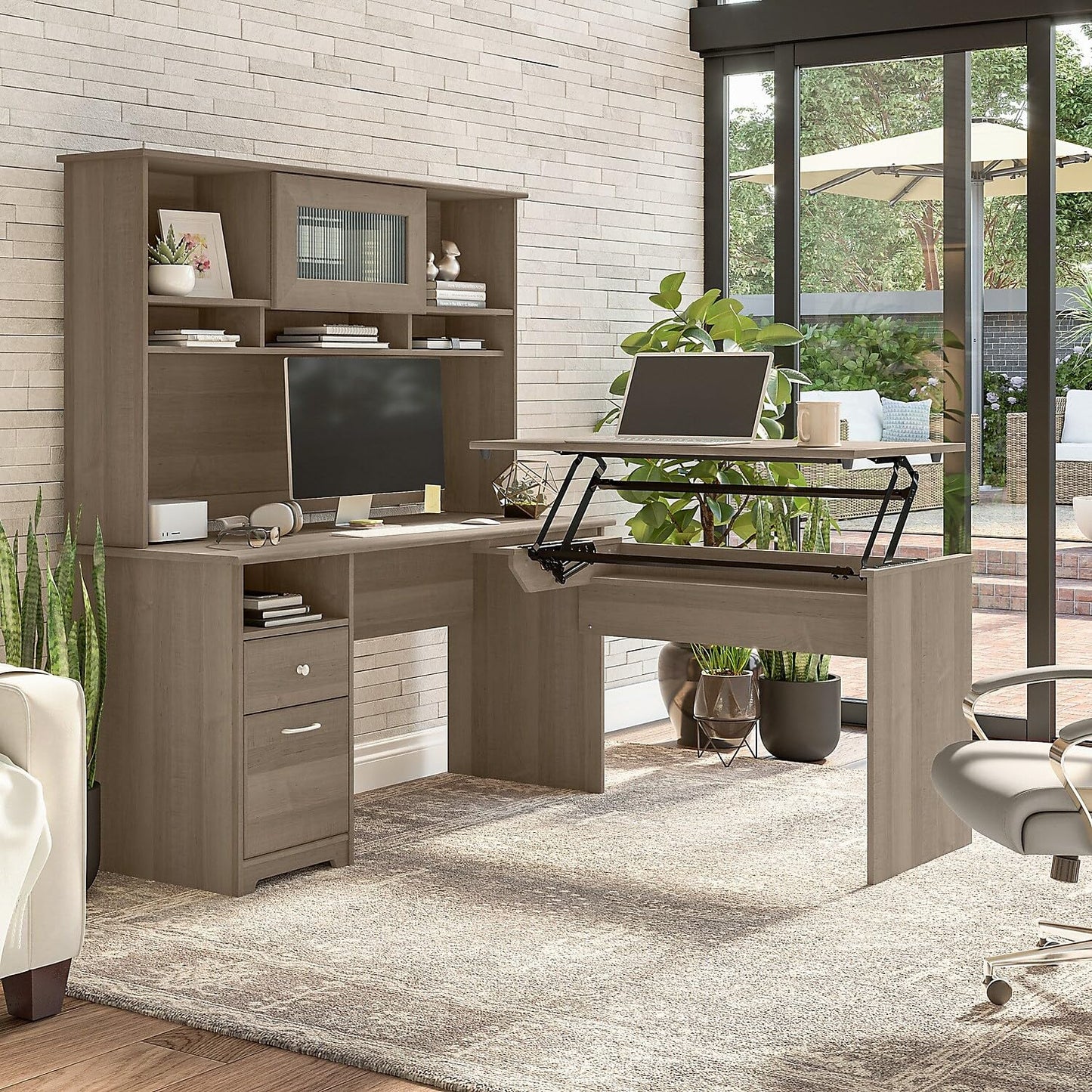 Bush Furniture Cabot 60W Office Desks for Home Office with Storage and Chrome Hardware | Elegant Computer Table with Drawers, Ash Gray - WoodArtSupply