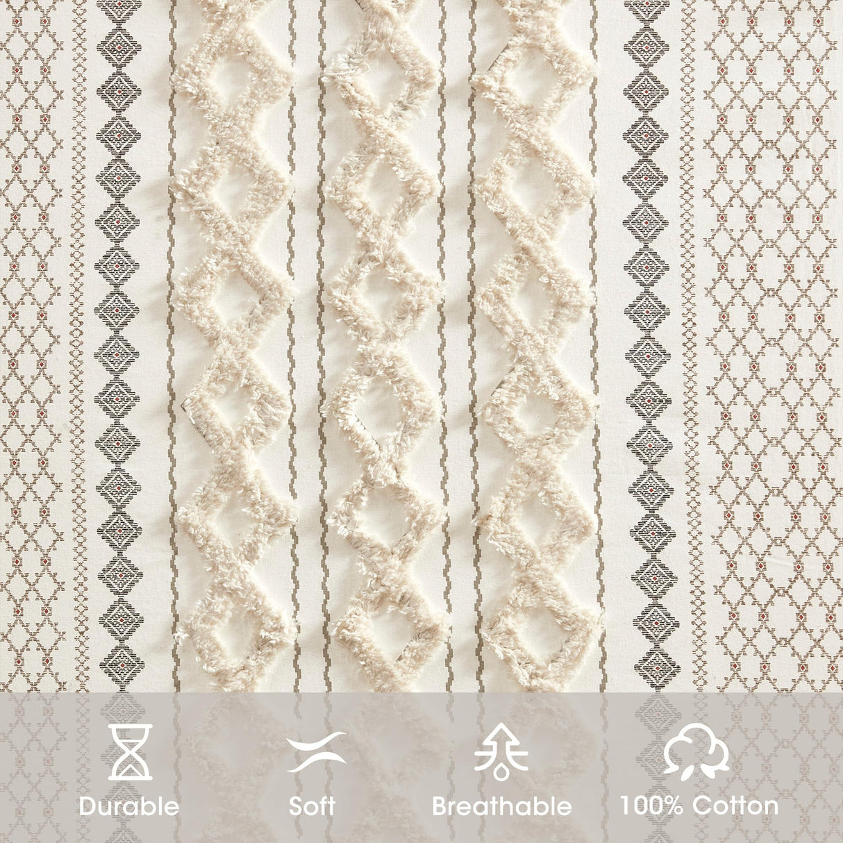 INK+IVY Boho Curtains for Bedroom & Living Room, 100% Cotton Tufted Chenille Stripe Modern Farmhouse Curtains, Light Filtering Drapes, 50" x 95", Ivory INK+IVY