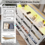 Welfuturer White Dresser with LED Lights and Charging Station for Bedroom 12 Drawers Dressers & Chest of Drawers Tall Dressers for Hallway Entryway Closets Living Rom Sturdy Steel Frame Wood Top Welfuturer