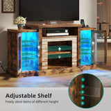 YITAHOME TV Stand for 65 Inch TV, Modern Entertainment Center with Power Outlet and LED Light, Farmhouse Media Console TV Cabinet with Adjustable Shelf & Glass Door for Living Room, 59'' Retro Brown YITAHOME
