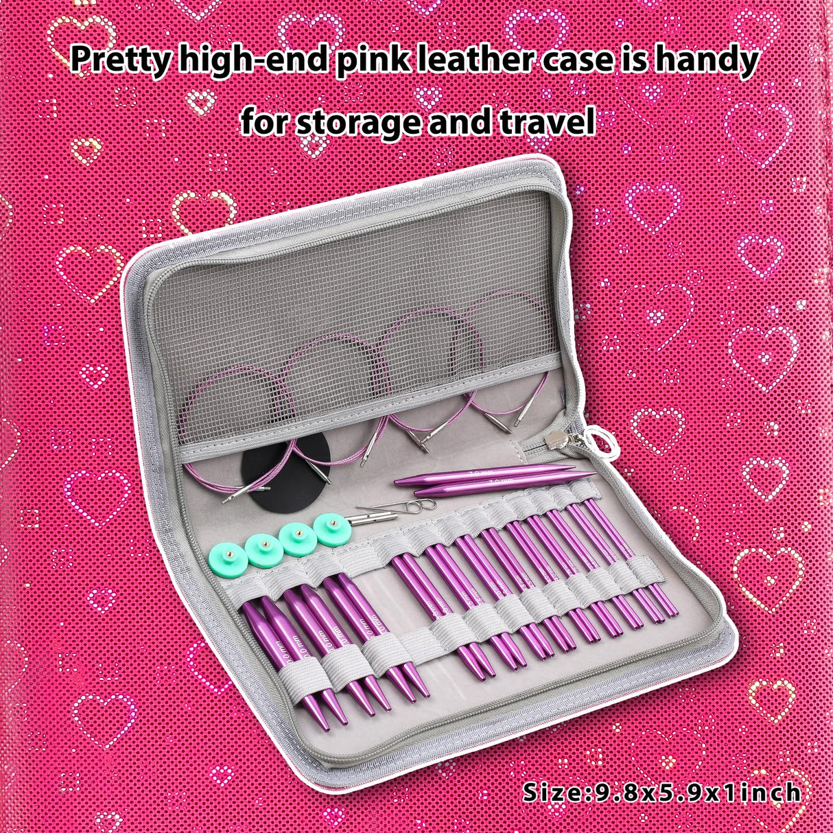 Guclud Interchangeable Circular Knitting Needles Set 4-inch Round Metal Knitting Needles Sizes US 2.5, 3, 4, 5, 6, 7, 8, 9, 10, 10.5, 11, 13, 15 with 4 Cords, Accessories and Case GUCLUD