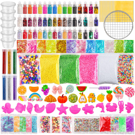 ywevyezc Slime Making Kit Supplies, 163 Pack Slime Mix Ins Accessories Slime Add Ins Foam Glitter Slimes Charm Bulk Fishbowl Beads Containers for Slimes Making Coloring and Party Decorations ywevyezc