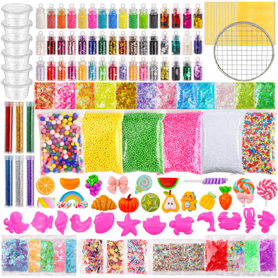 ywevyezc Slime Making Kit Supplies, 163 Pack Slime Mix Ins Accessories Slime Add Ins Foam Glitter Slimes Charm Bulk Fishbowl Beads Containers for Slimes Making Coloring and Party Decorations