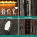 YITAHOME Wine Bar Cabinet, LED Farmhouse Liquor Cabinet Coffee Bar with Adjustable Shelves, 65 Inch Buffet Kitchen Storage Cabinet for Dinning Room, Kitchen, Living Room, Dark Rustic Oak YITAHOME