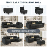 Dowiean Sectional Sleeper Sofa, 6 Seaters Modular Sleeper Sofa Couch, Comfy Sectionals Couches Bed, Convertible Sofas with Ottomans, Modular Sectional Couches for Living Room, Dark Grey Dowiean