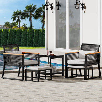 YITAHOME 5-Piece Patio Furniture Sets Wicker Furniture Set, Outdoor Conversation Sectional with Ottoman for Backyard Poolside, Garden(Black)