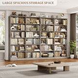 FACBOTALL Bookshelf and Bookcase, 6-Tier Double Wide Bookshelves, Freestanding Display Storage Shelves, Tall Bookcases for Home Decor Bedroom, Living Room, Home Office, Wash Gray FACBOTALL