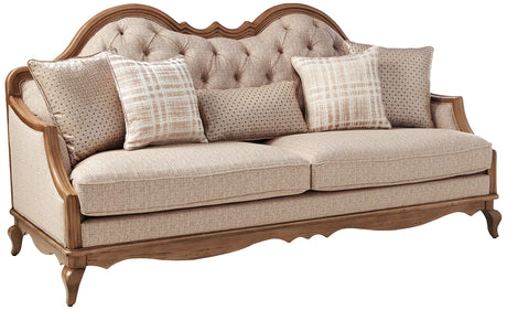 ACME Chelmsford Sofa w/5 Pillows - 56050 - Beige Fabric & Antique Taupe Acme