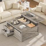 Itaar 39.4'' Lift Top Coffee Table with Storage, Farmhouse Coffee Tables for Living Room, Square Coffee Table with Large Hodden Compartment & 2 Drawrs & Adjustables Shelves (Gray) Itaar