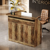 Tribesigns Reception Desk with Storage Shelves, L-Shaped Modern Front Desk, Reception Counter Table for Small Office, Salon, Checkout Office (Brown) Tribesigns
