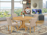 East West Furniture AVAB5-OAK-04 5 Piece Dining Room Table Set Includes an Oval Kitchen Table with Butterfly Leaf and 4 Light Tan Linen Fabric Parson Dining Chairs, 42x60 Inch, Oak East West Furniture