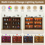 Boniture Display Cabinet with Acrylic Glass Doors,3-Tiers Curio Cabinet with LED Lighting for Collectibles, Collectibles Toy Organizers Rack & Display Shelf Display Case Storage Cabinet,Walnut BONITURE