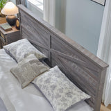 ACCOHOHO Farmhouse King Size Bed Frame with Barn Door Storage, Platform Bed Frame with Headboard, Rustic Bed, Solid Wood Slats Support/Noiseless/No Box Spring Needed (Grey) ACCOHOHO