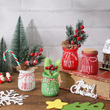 Christmas Mini Mason Jars, Winter Tiered Tray Decor, 4Pcs Holiday Farmhouse Decor Xmas Table Centerpieces Noel Merry & Jolly Decor for Home, Desk, Shelves, Christmas Gift WODOHOLO
