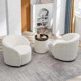 KINWELL 34" W Swivel Barrel Chair Set of 2, Mid Century Modern Round Upholstered Boucle Swivel Accent Chairs, No Assembly Sofa Chair for Living Room Bedroom Reading, Cream KINWELL