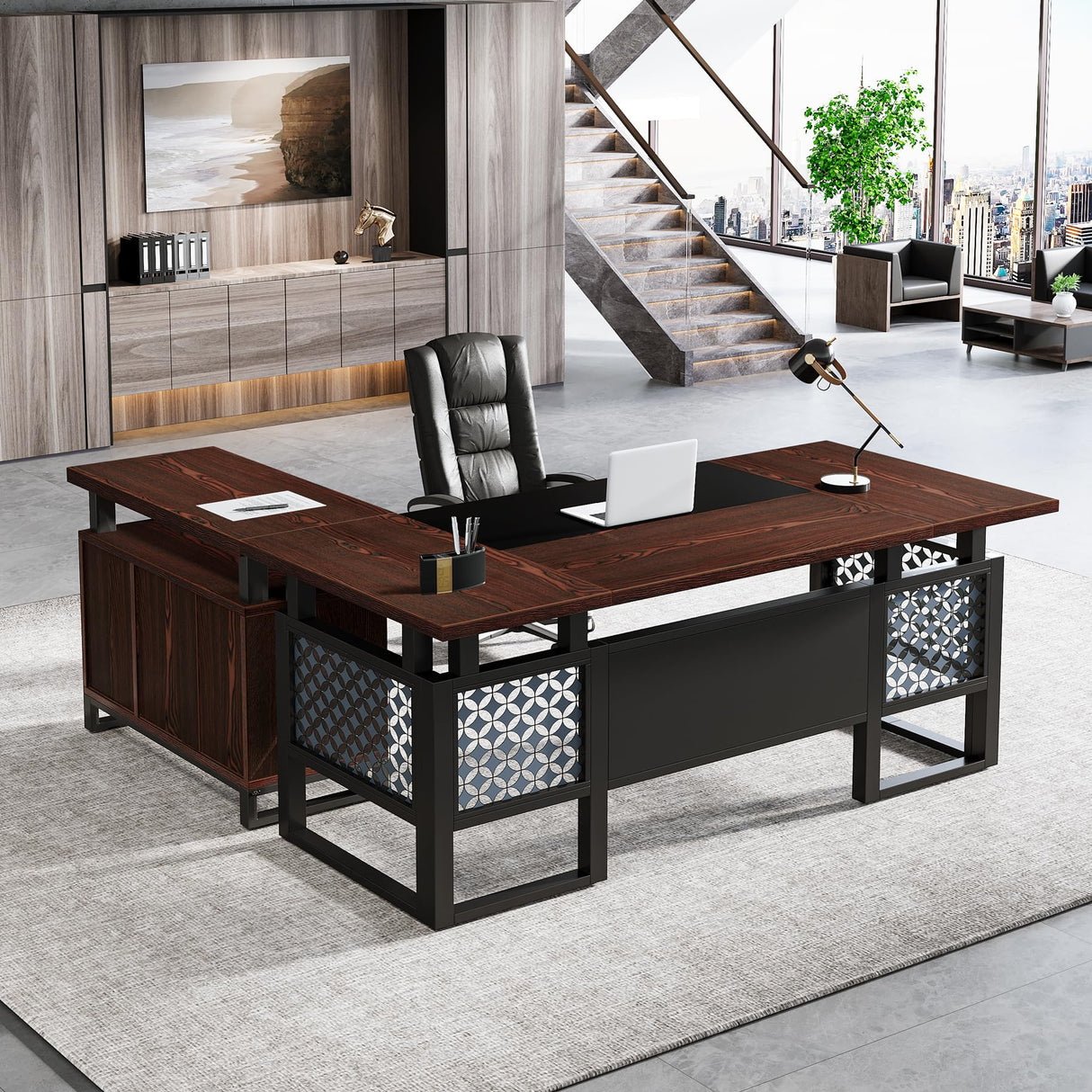 Tribesigns L-Shaped Desk with File Cabinet: 63" Modern Executive Computer Desk with Storage Cabinet and Shelves, Wood Home Office Desk Set, Large Desk Business Furniture Workstation Tribesigns